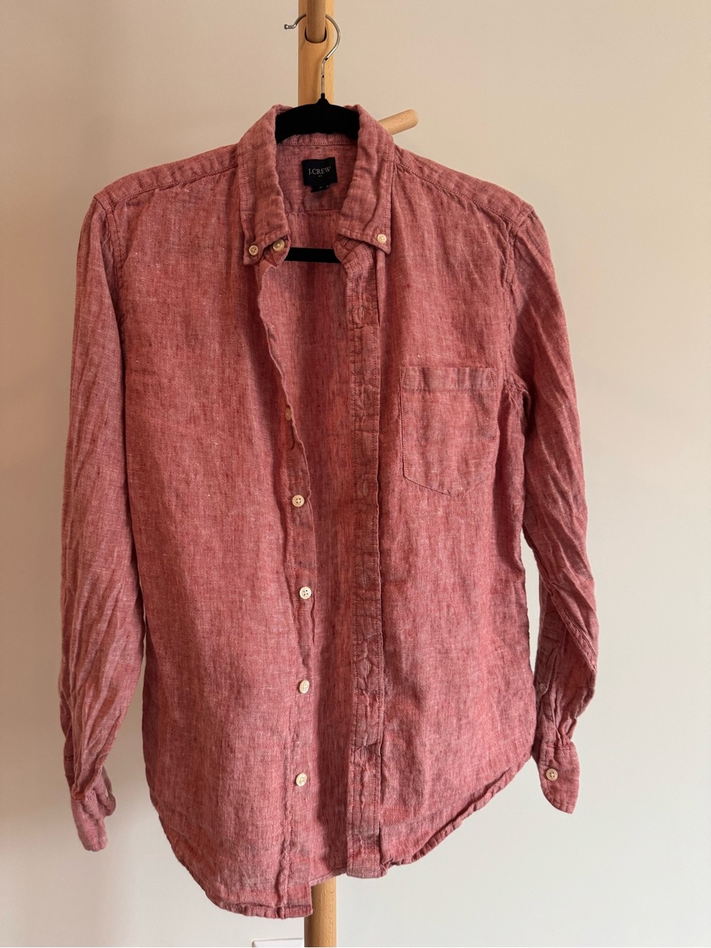 J. Crew Men’s Red Button-Down Linen Shirt - (small)